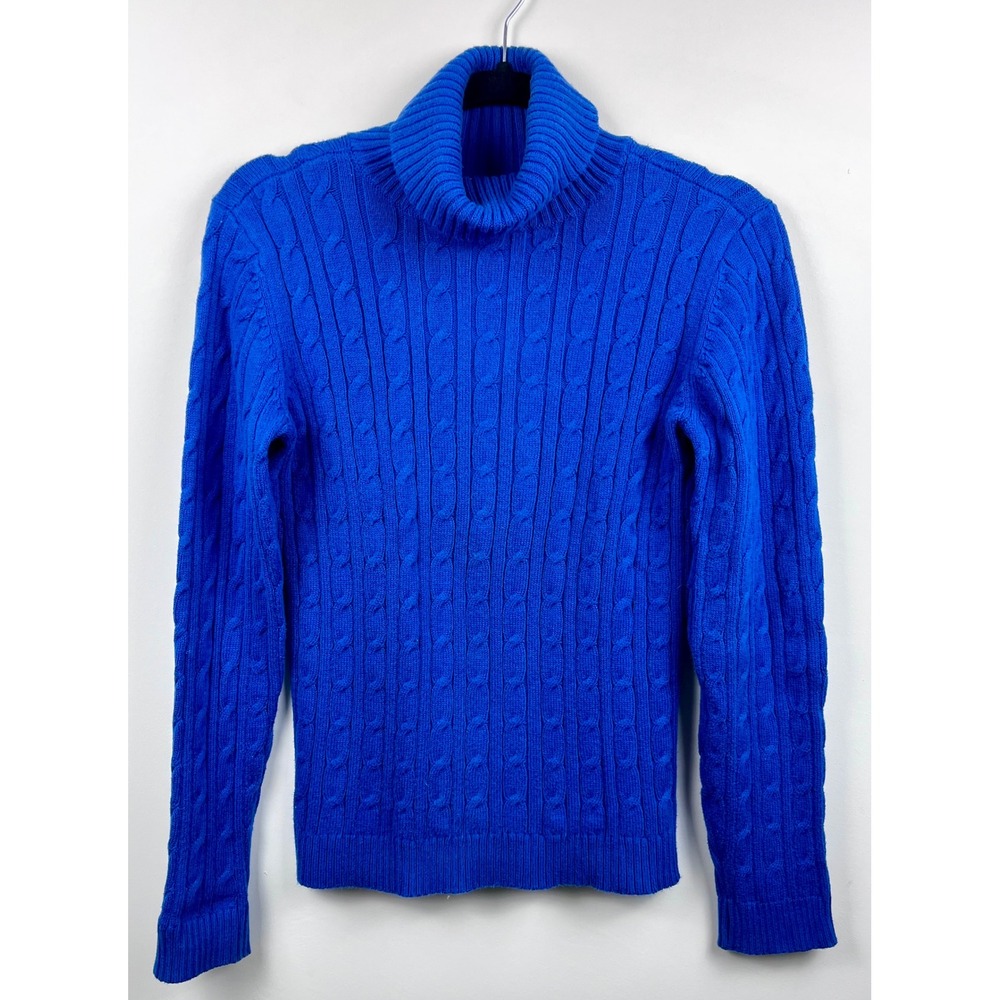 Charter Club Cable Knit Turtleneck Sweater Womens Small Blue Cotton Classic